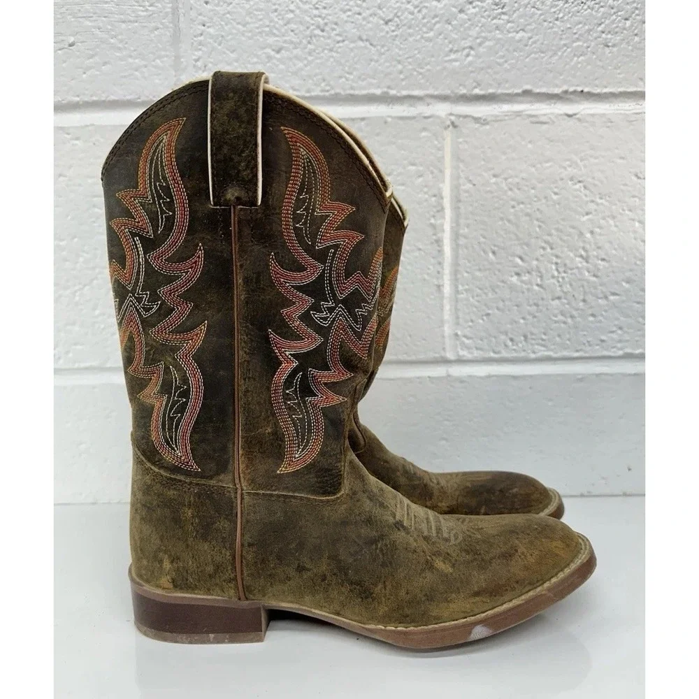 Justin Stampede Collection Kids Cowboy Boots  / Tan Clover Brown / Boys Size 2.5